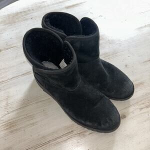 Ugg Kristin Boot Ankle Black Suede Sheepskin Lined Pull On 1012497 Womens 9